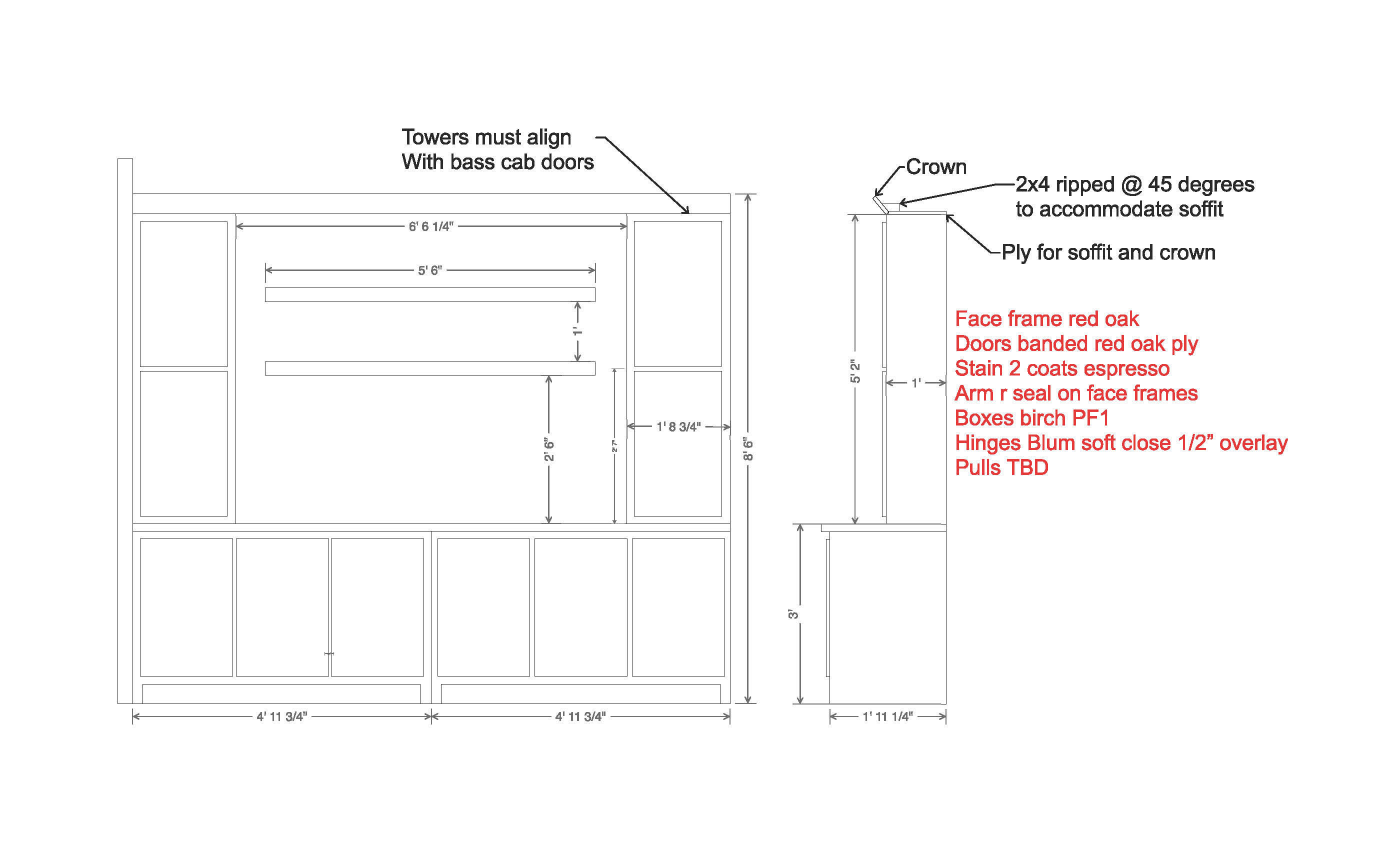 MTR Custom Woodworking space planning and design drawing for cabinetry and millwork project