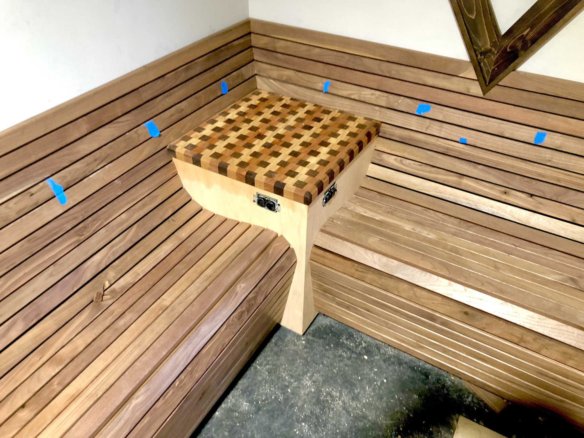 Corner bench installation at The Whale