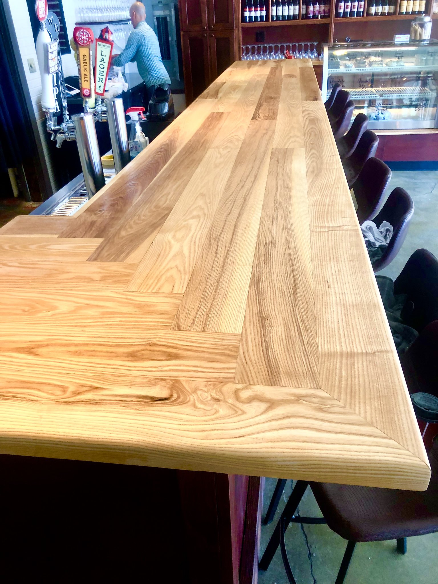 Bar top herringbone corner detail